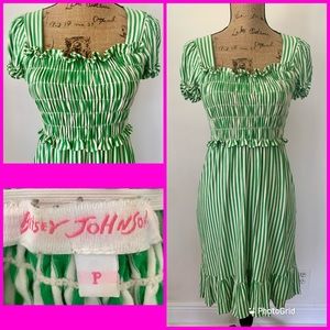Betsey Johnson Green/ White Striped Babydoll Dress